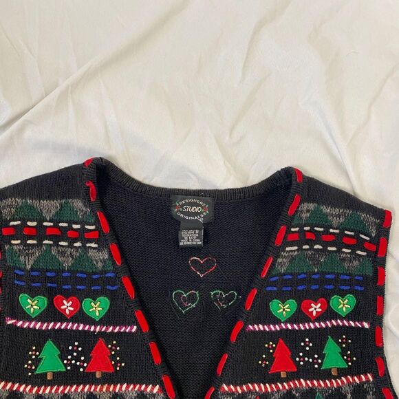 Designers Studio Cotton blend 1990s Vintage Nostalgia Christmas Knit Vest XL - Picture 3 of 6